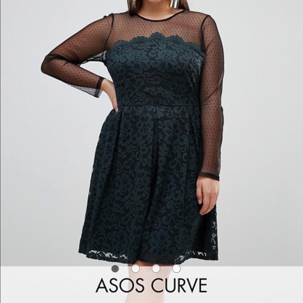 Lace & Dobby Emerald Mini Skater Dress